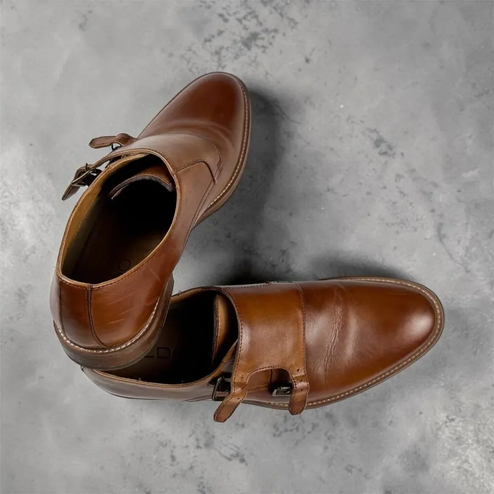 ALDO LOLLER Brown Faux Leather Double Monk Strap Round Toe Dress Shoes US 12